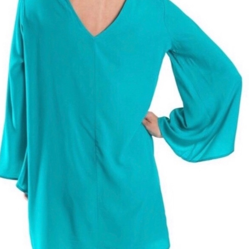 Teal Shift Dress with Long Bell Sleeves - Picture 3 of 3